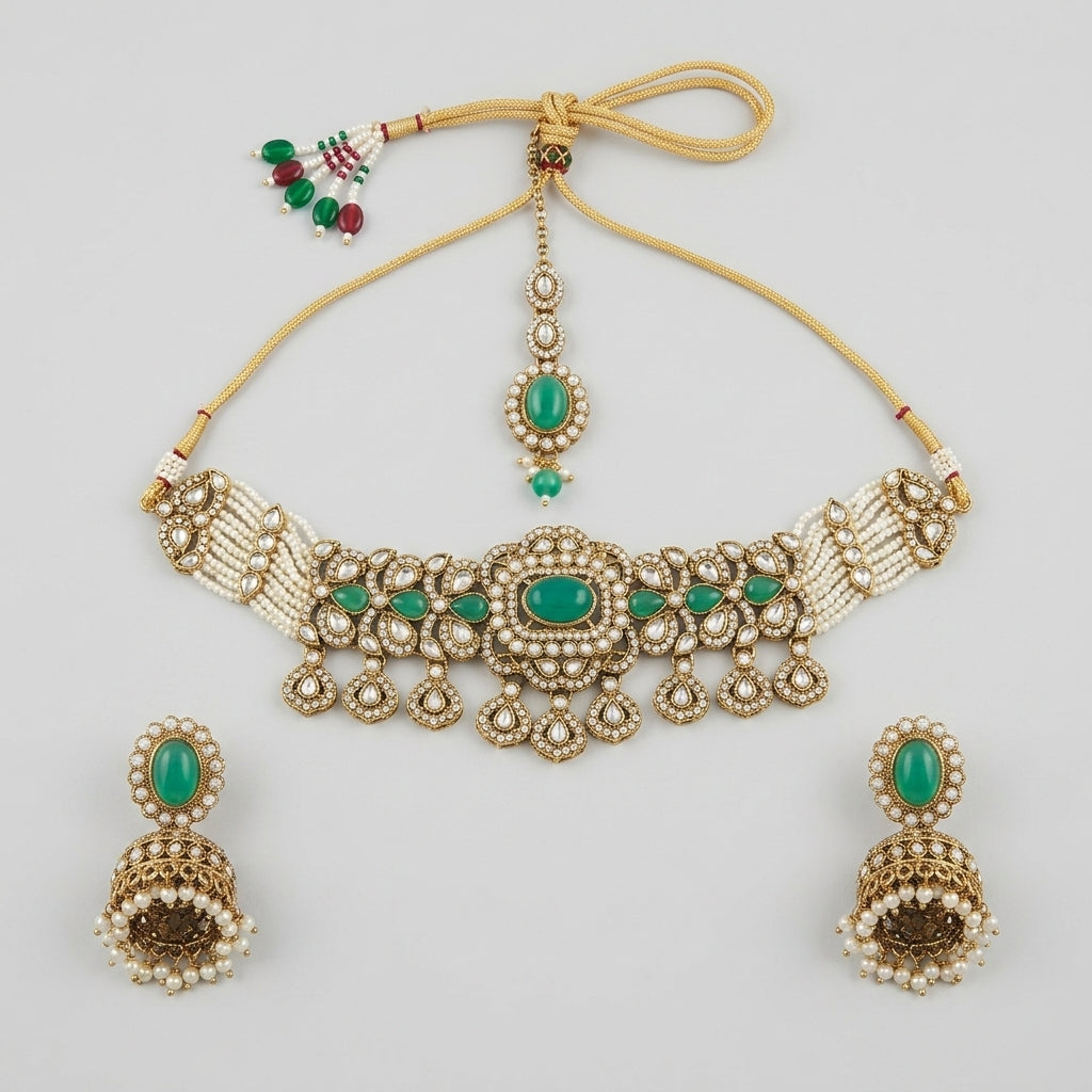 Gold Toned Alloy Necklace And Earrings