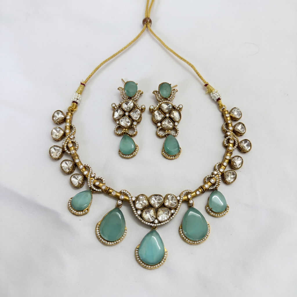 Gold Toned Necklace And Earring Set