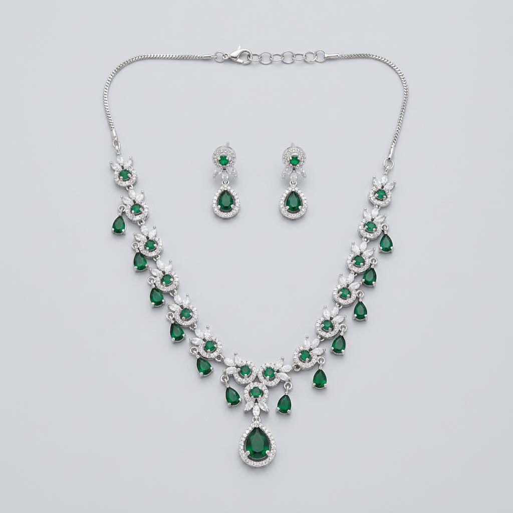 Silver Tone Necklace And Earrings Set