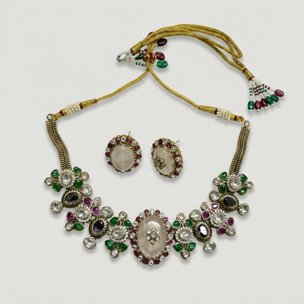 Gold Plated Necklace And Stud Earrings Set