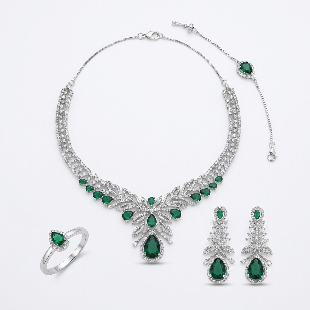 Silver Colored Metal Jewelry Set