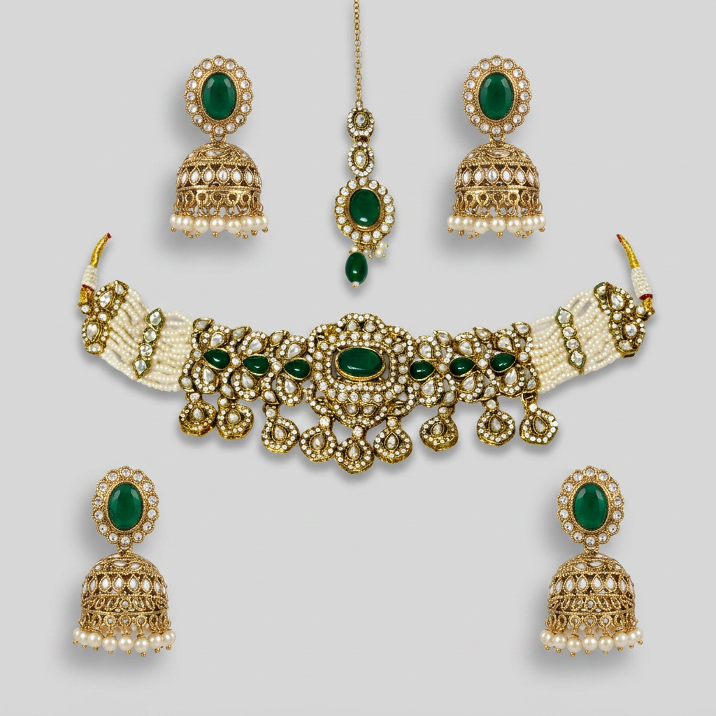 Gold Toned Choker Necklace Set