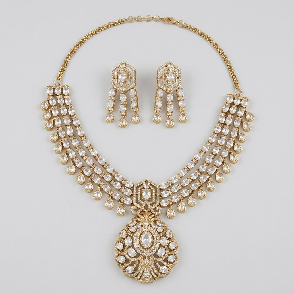 Gold Toned Necklace And Earrings Set